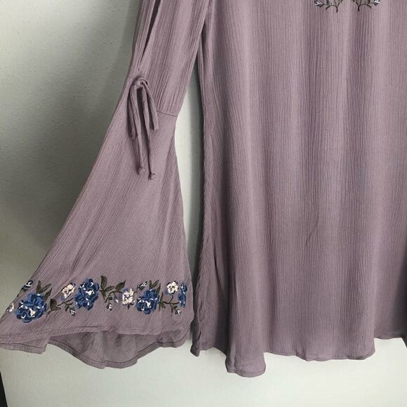 BONGO Embroidered Bell Sleeve cold shoulder swing Boho Hippie Dress - Picture 3 of 8